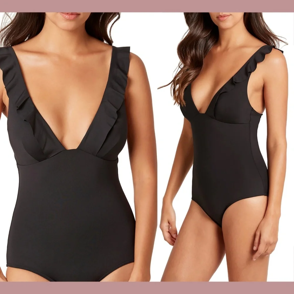 NEW Sea Level [ 6 US ] Ruffle Frill One-Piece Swimsuit in‎ Black